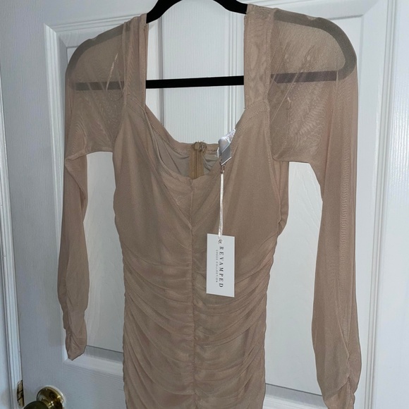 Ruched Nude/Cream Midi Bodycon Dress - Picture 4 of 6